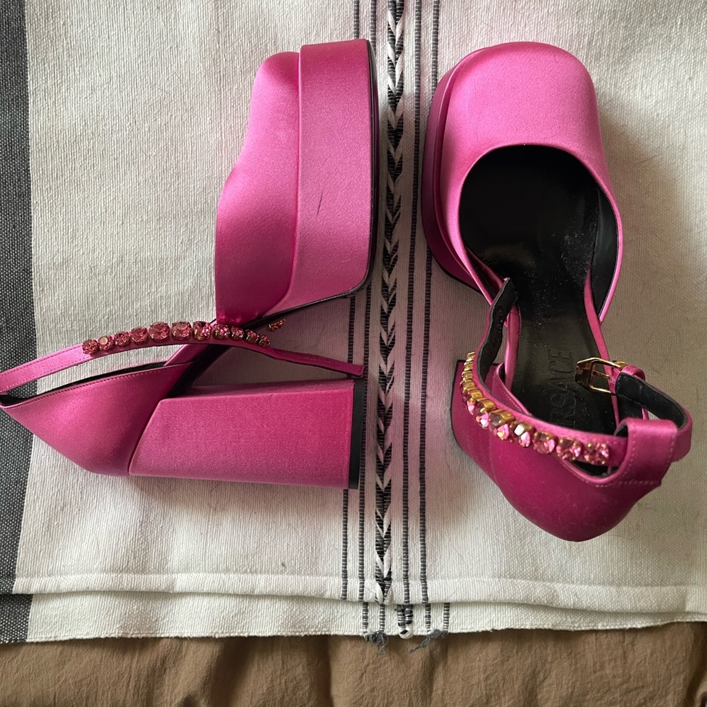 Versace Fuchsia Jeweled Platform Sandals